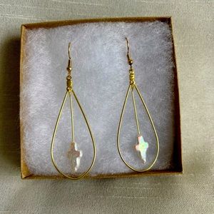 Pearl cross drop hoop earrings